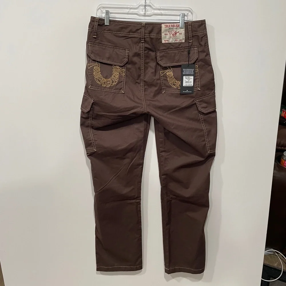 True‎ Religion Mens Bracken Brown Cargo Pants Contrast Stitch Straight Size 30